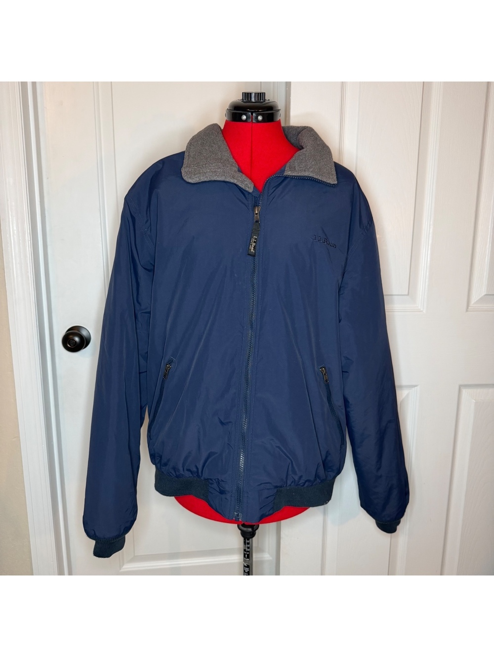 LL Bean Navy Blue Fleece Lined Men’s Full Zip Jacket Men’s L Reg